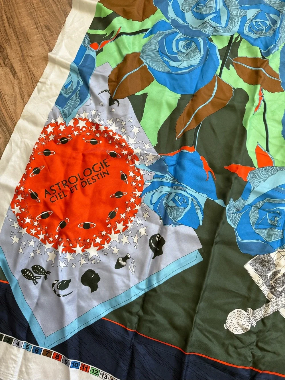 Dior Navy and Cream Silk Scarf with Orange Accent